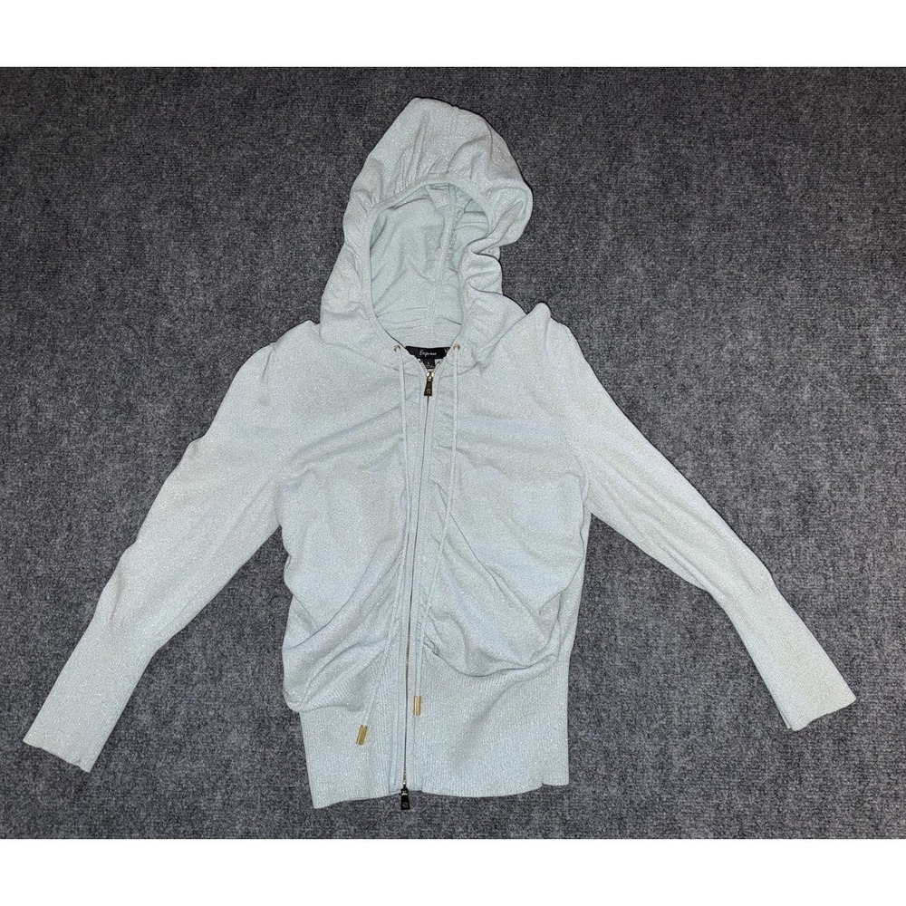 Vintage Y2K Express Mint Metallic Shimmer Zip Hoodie Fairycore McBling size L